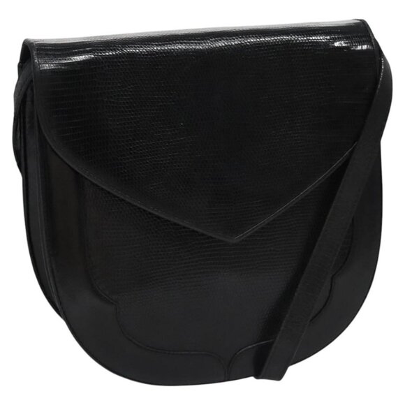 SAINT LAURENT Shoulder Bag Leather Embossed Black Auth BA712 - Picture 1 of 16